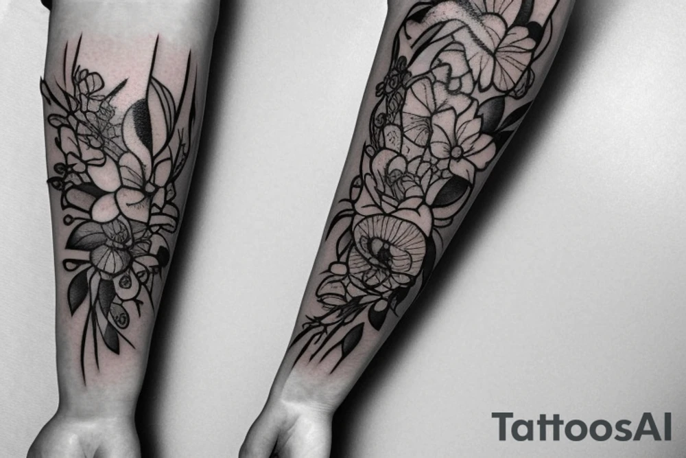 a forearm with many bow tips on it tattoo idea