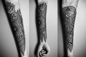 a forearm with many bow tips on it tattoo idea