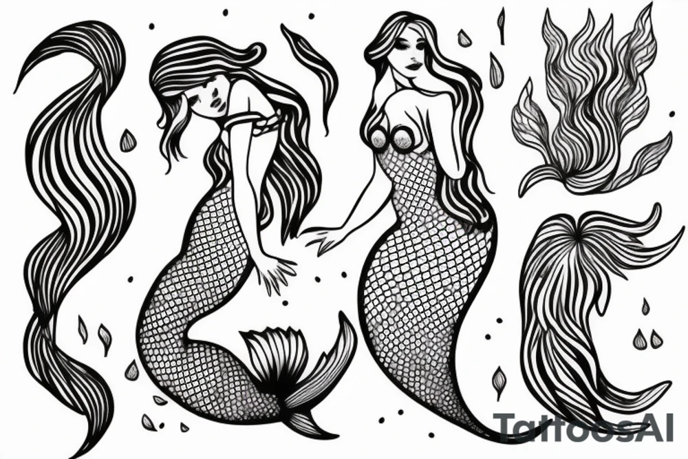 mermaid with fine lines tattoo idea