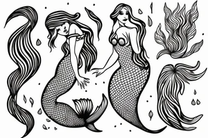 mermaid with fine lines tattoo idea