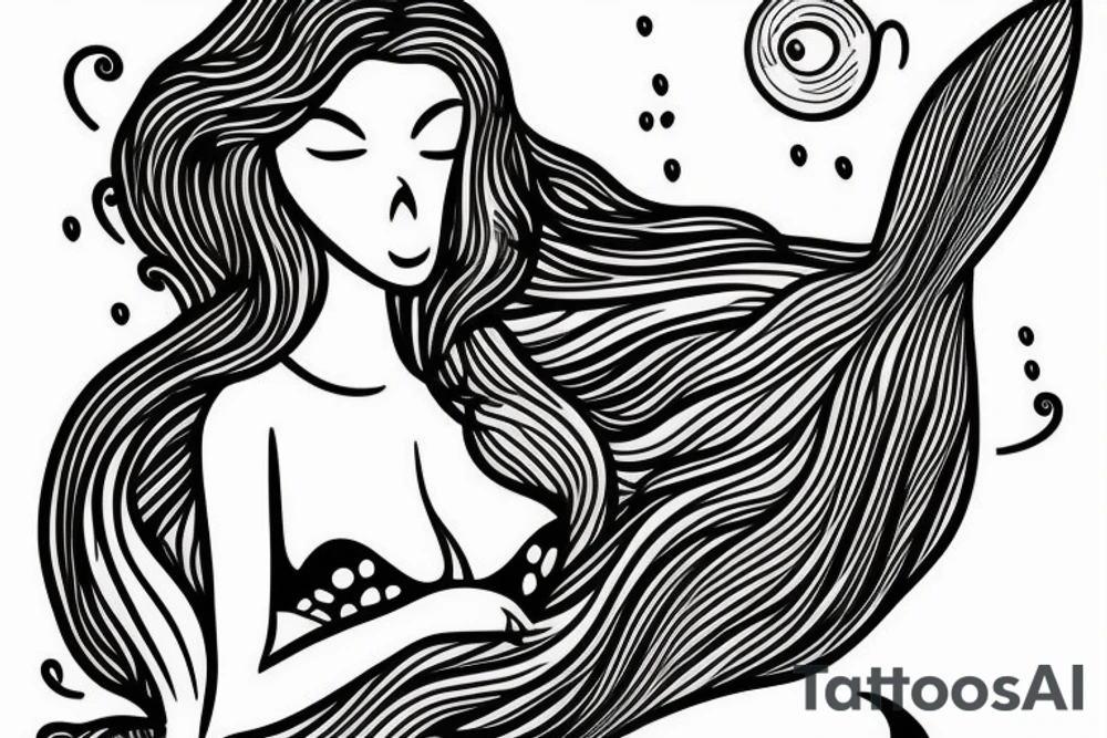 mermaid with fine lines swimming tattoo idea