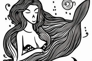 mermaid with fine lines swimming tattoo idea