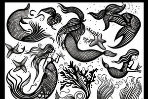 mermaid with fine lines swimming tattoo idea