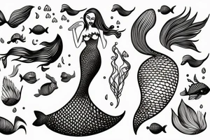mermaid with fine lines swimming tattoo idea