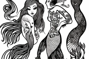 mermaid with fine lines swimming tattoo idea