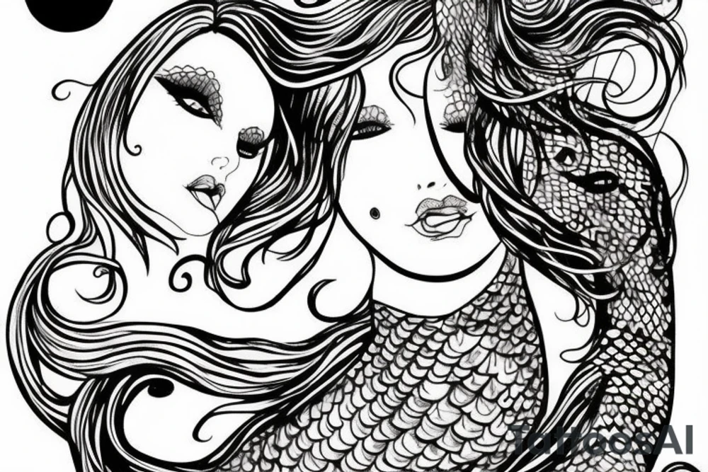 mermaid with fine lines swimming tattoo idea
