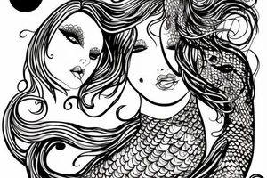 mermaid with fine lines swimming tattoo idea
