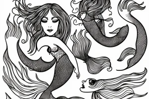mermaid swimming, with fine lines tattoo idea