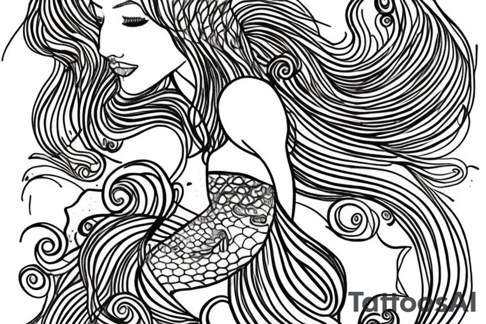 mermaid swimming, with fine lines tattoo idea