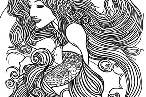 mermaid swimming, with fine lines tattoo idea