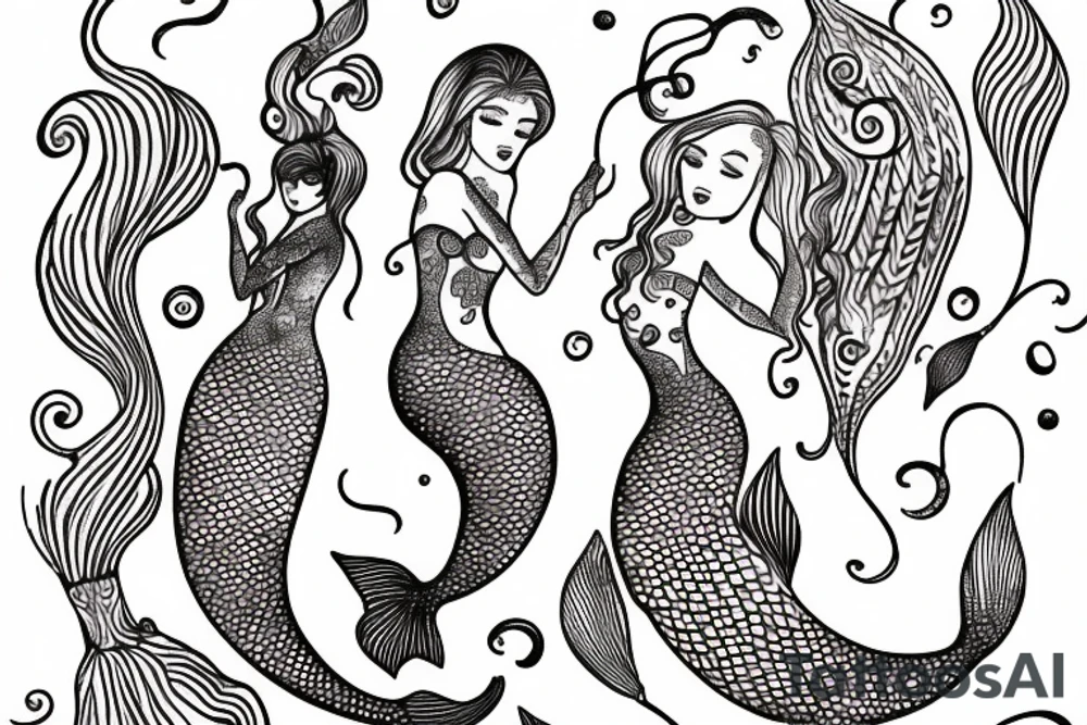 mermaid swimming, with fine lines tattoo idea