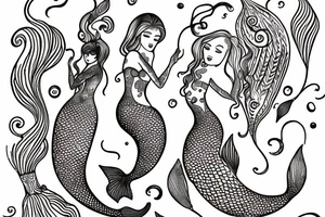 mermaid swimming, with fine lines tattoo idea
