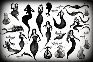 mermaid swimming, with fine lines tattoo idea