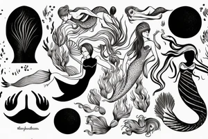 mermaid swimming, with fine lines tattoo idea