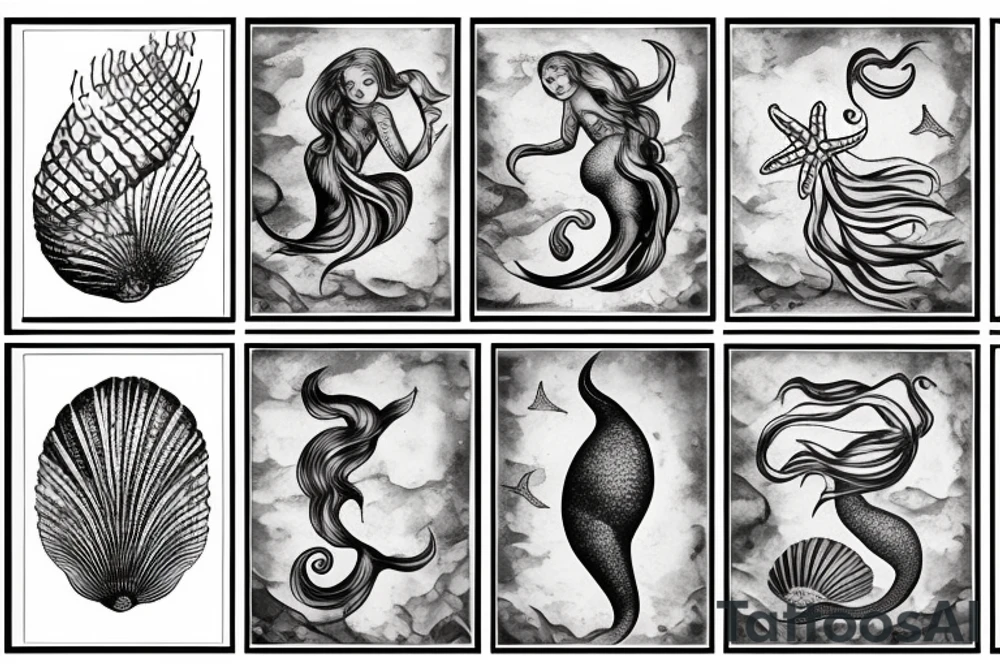 mermaid and ocean stuff like : seashell, pearl, seaweeds, starfish, etc. tattoo idea