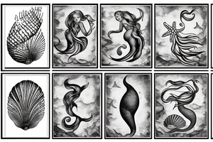 mermaid and ocean stuff like : seashell, pearl, seaweeds, starfish, etc. tattoo idea