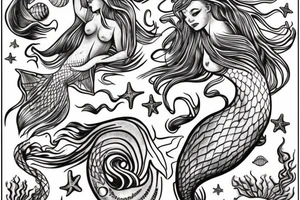 mermaid with a face, two arms.
Ocean stuff like : seashell, pearl, seaweeds, starfish, etc. tattoo idea