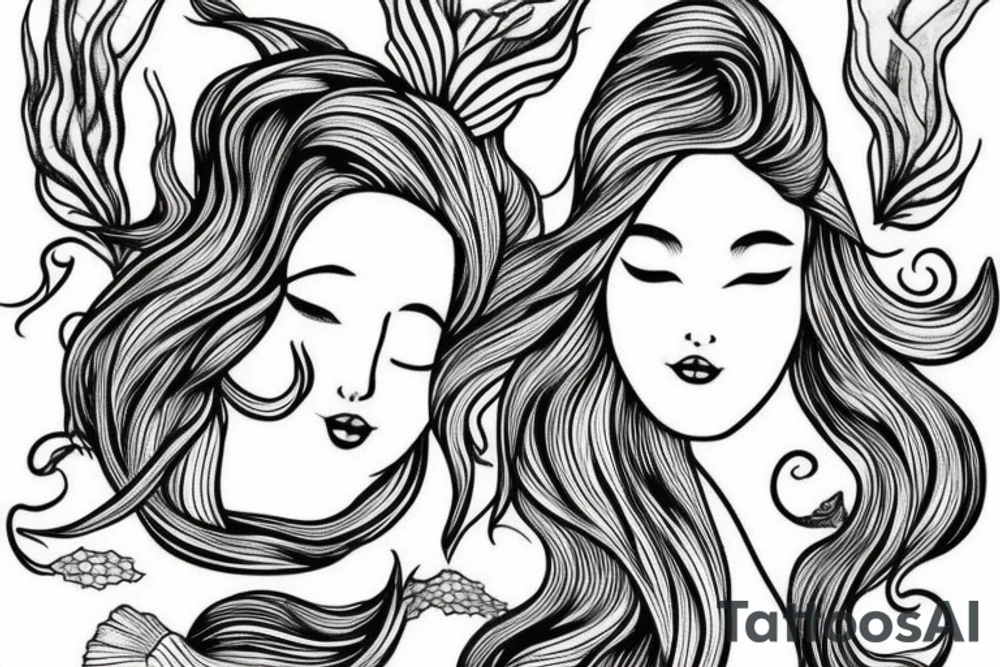 mermaid with a face, two arms.
Ocean stuff like : seashell, pearl, seaweeds, starfish, etc. tattoo idea