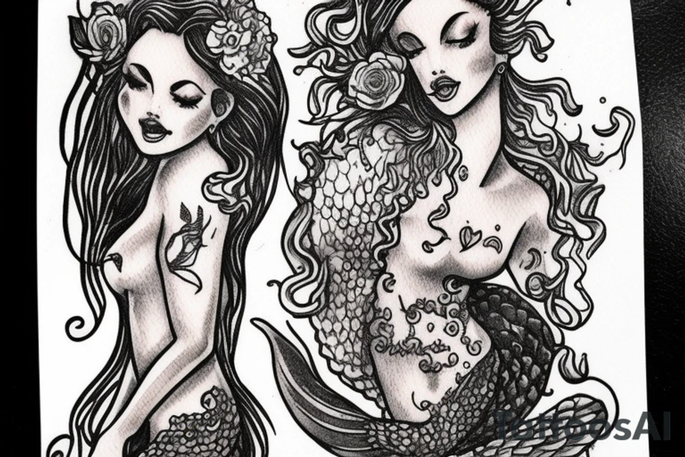mermaid in an ancient card style (vintage) tattoo idea
