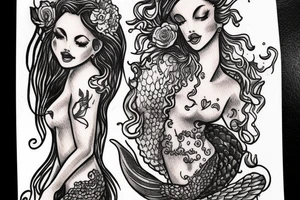 mermaid in an ancient card style (vintage) tattoo idea