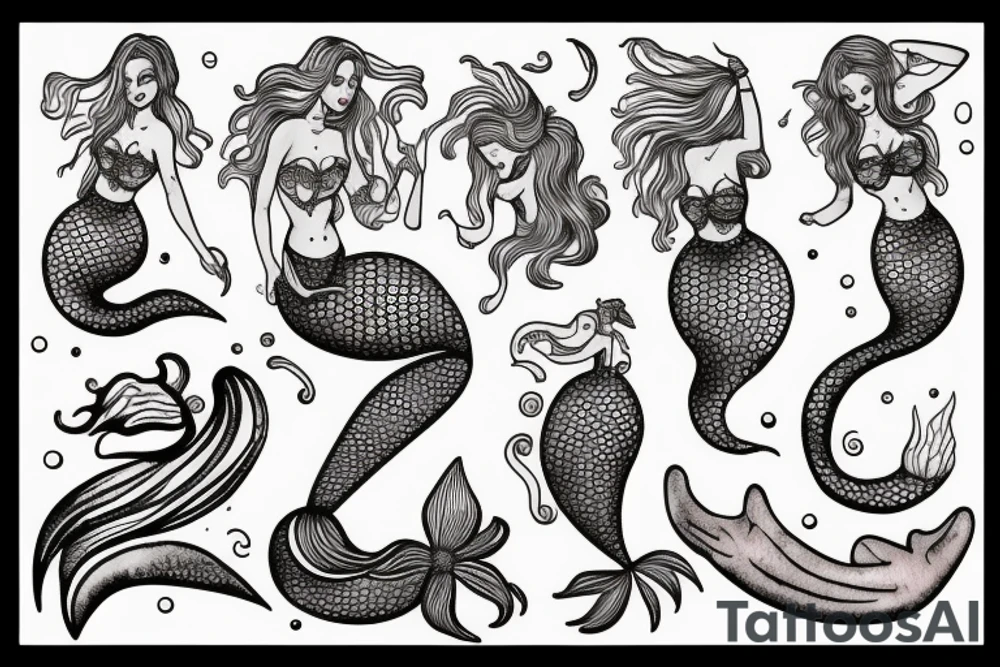 mermaid in an ancient card style (vintage) tattoo idea