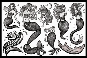 mermaid in an ancient card style (vintage) tattoo idea