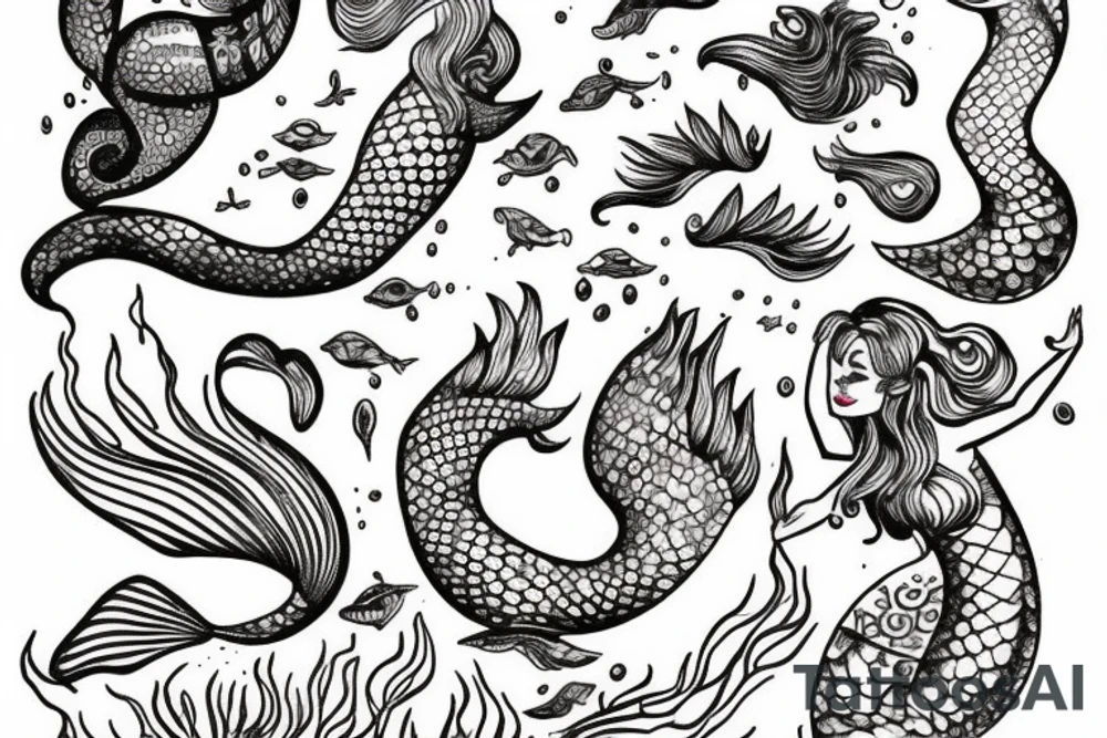 mermaid in an ancient card style (vintage) tattoo idea