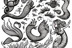mermaid in an ancient card style (vintage) tattoo idea