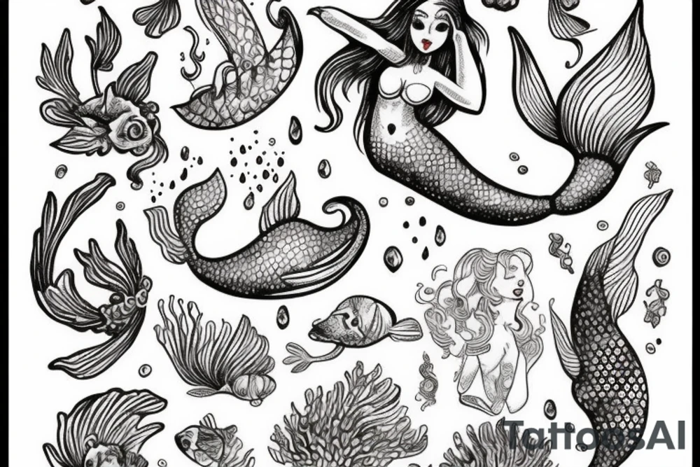 mermaid in an ancient card style (vintage) tattoo idea