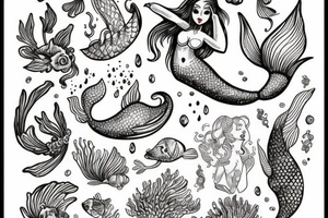 mermaid in an ancient card style (vintage) tattoo idea