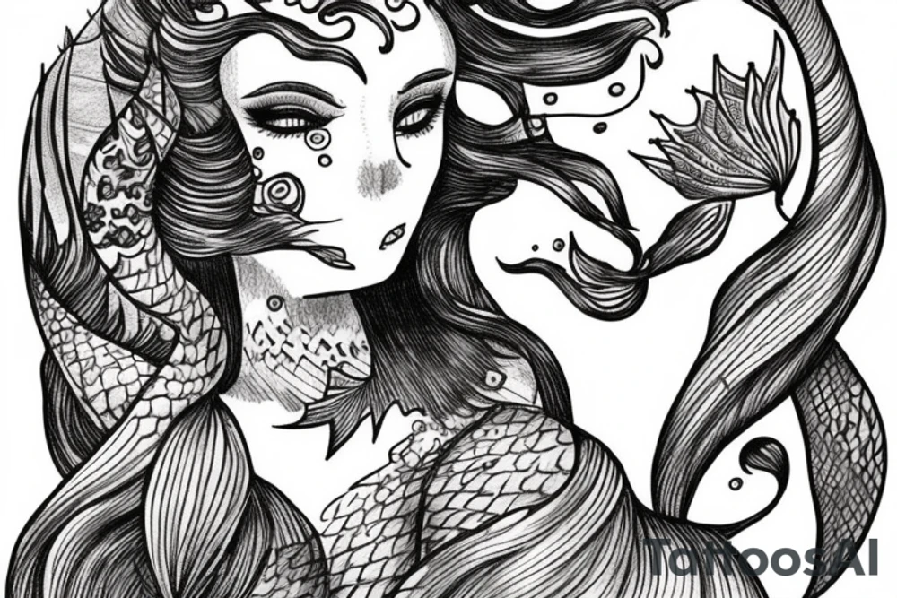 mermaid in an ancient card style (vintage)
use fine lines tattoo idea