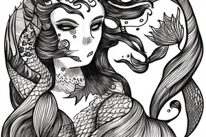 mermaid in an ancient card style (vintage)
use fine lines tattoo idea