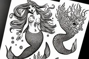 mermaid in an ancient card style (vintage)
use fine lines
small format tattoo idea