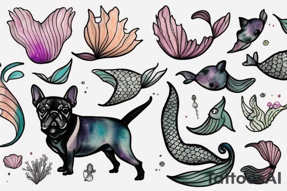 French bulldog with a mermaid tail tattoo idea