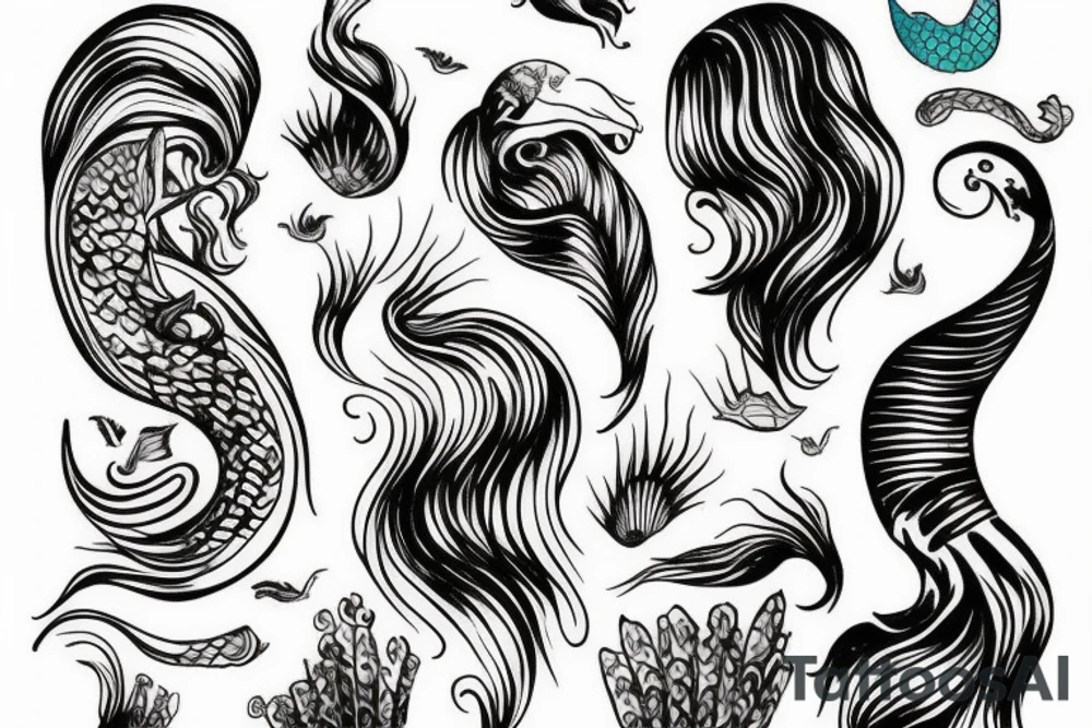 wave with a mermaid tail tattoo idea