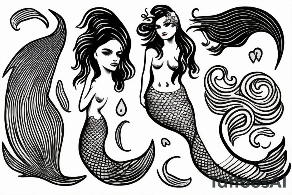wave with a mermaid tail tattoo idea