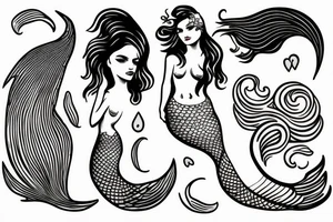 wave with a mermaid tail tattoo idea