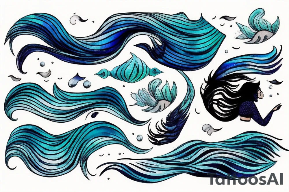 ocean wave with a mermaid tail tattoo idea