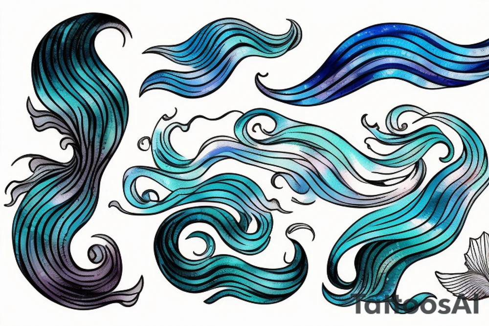 ocean wave and a mermaid tail tattoo idea