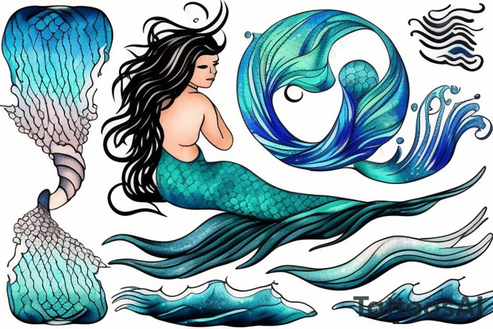 ocean wave and a mermaid tail tattoo idea