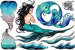 ocean wave and a mermaid tail tattoo idea