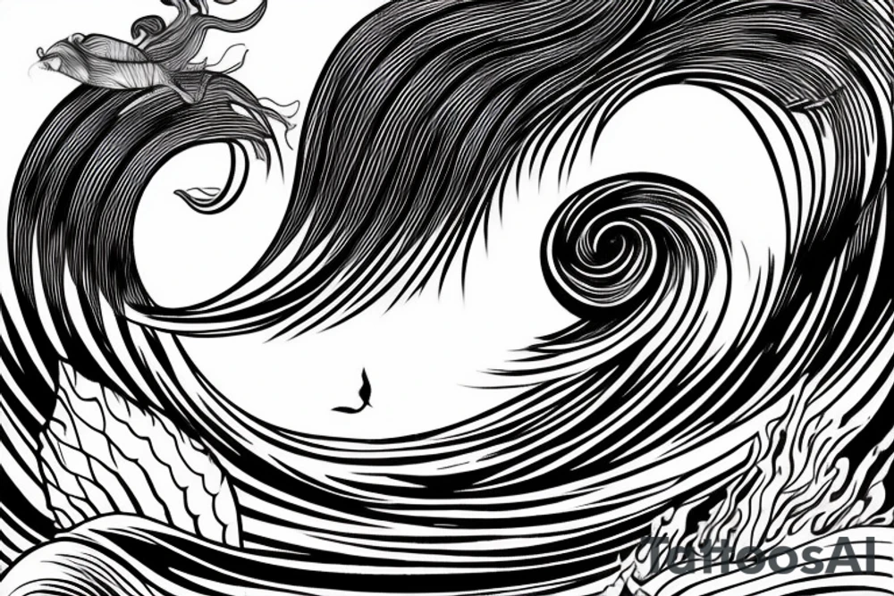 ocean wave and a mermaid tail tattoo idea