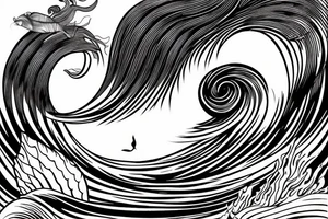 ocean wave and a mermaid tail tattoo idea