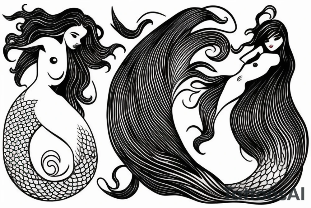ocean wave and mermaid tail tattoo idea