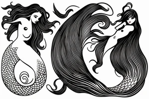 ocean wave and mermaid tail tattoo idea