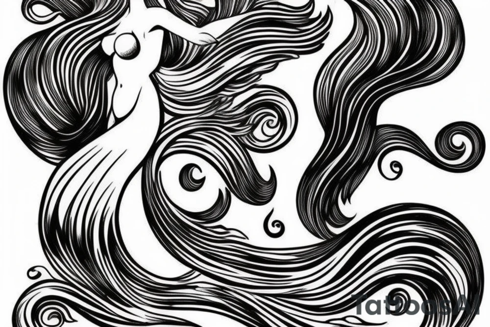 ocean wave and mermaid tail tattoo idea