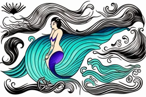 ocean wave and mermaid tail tattoo idea