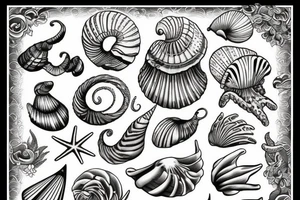 seashell with very fine lines tattoo idea