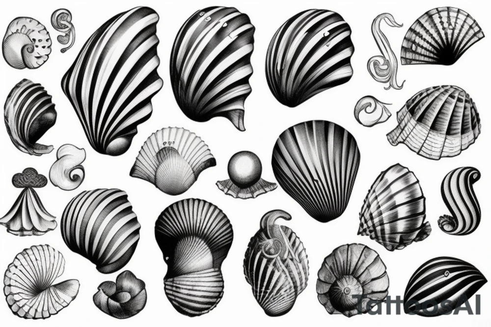 seashell with very fine lines tattoo idea