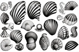seashell with very fine lines tattoo idea